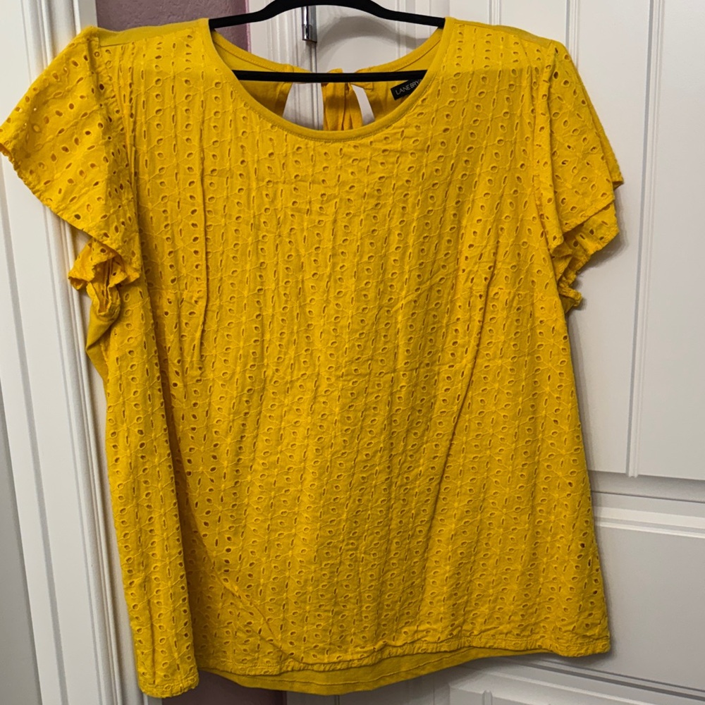 Lane Bryant Mustard Eyelet Ruffle Sleeve Blouse